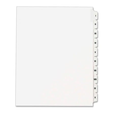 Avery Dennison Avery Side Tab Index Divider, Printed I to X, 8.5"x11", 10 Tabs, White/White 82319